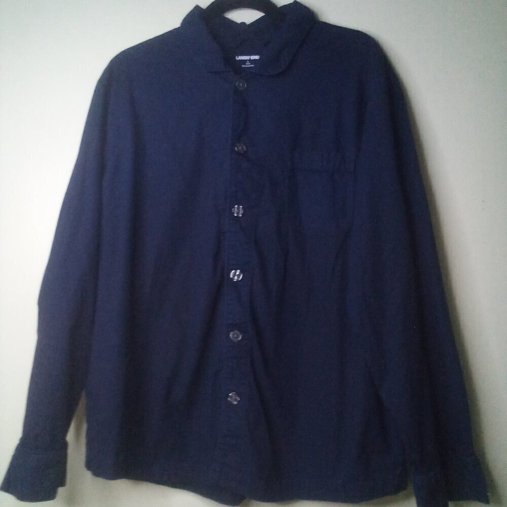 Lands' End Button Up Shirt Men L Long Sleeve Pocket Blue